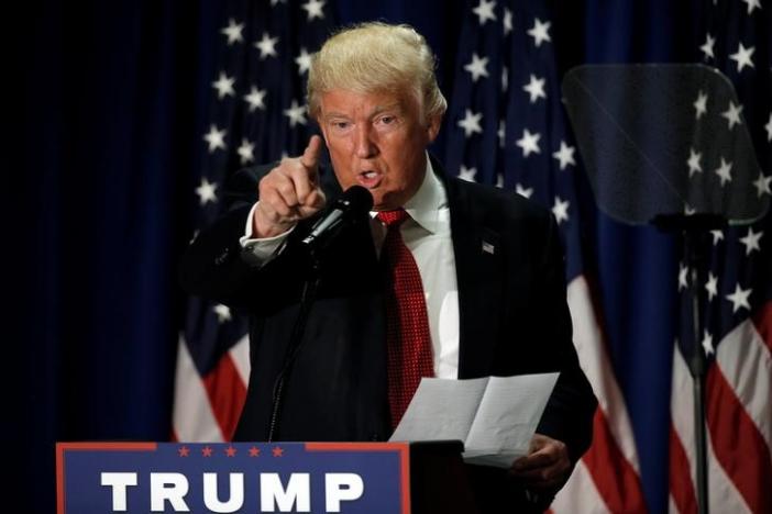 Republican presidential nominee Donald Trump speaks at the Cleveland Arts and Social Sciences Academy in Cleveland Ohio U.S