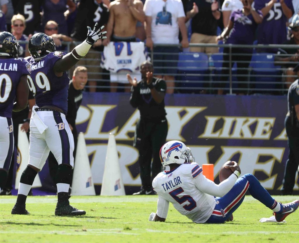 Quarterback Tyrod Taylor and the Buffalo offense couldn't get on track Sunday in Baltimore