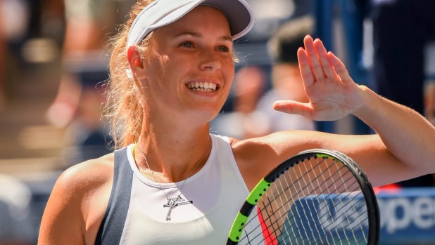 Denmark's Caroline Wozniacki reacts after beating Romania's Monica Niculescu at the 2016 US Open