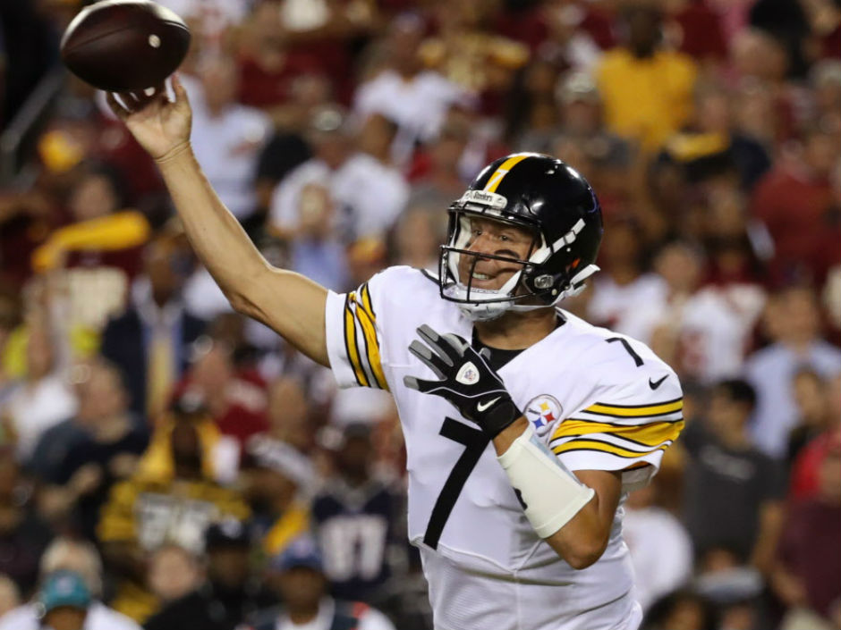 Pittsburgh Steelers&#039 quarterback Ben Roethlisberger throws a pass against the Washington Redskins in NFL action Monday night in Washington. Roethlisberger had three touchdowns passes in a 38-16 rout