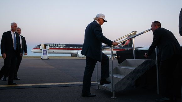 Republican presidential candidate Donald Trump arrives to speak to a campaign rally Saturday in Colorado Springs