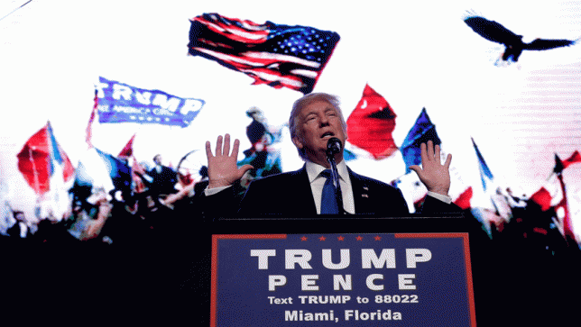 Republican presidential nominee Donald Trump speaks at a campaign rally in Miami Florida USA