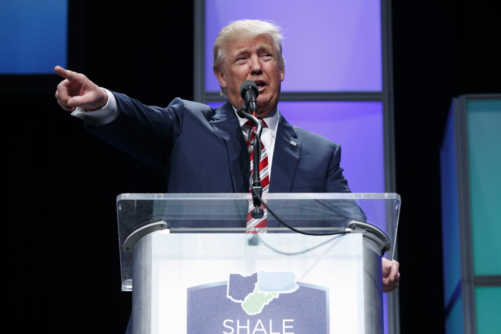 Republican presidential nominee Donald Trump speaking at the Shale Insight Conference Thursday in Pittsburgh