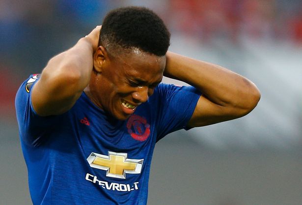 Manchester United's Anthony Martial looks dejected