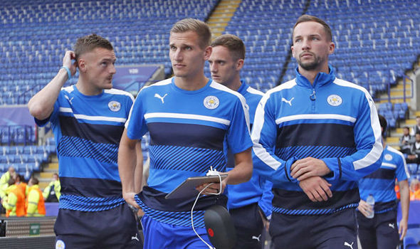 Leicester City's Jamie Vardy Marc Albrighton and Danny Drinkwater