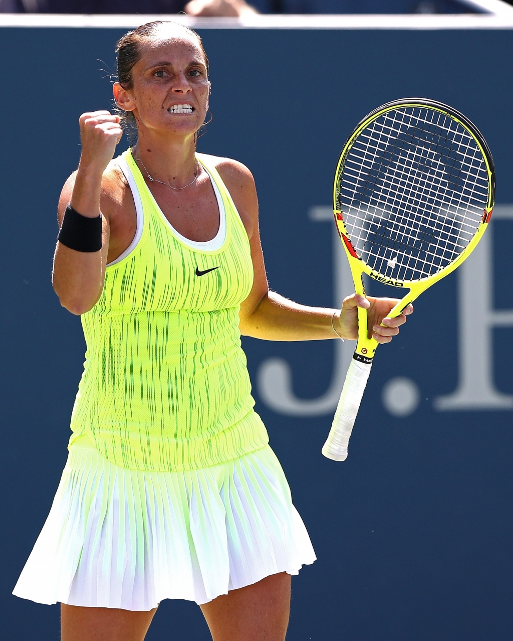 Roberta Vinci of Italy reacts against Lesia Tsurenko of the Ukraine during their match at the 2016 US Open in New York Sunday. — AFP