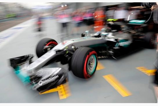 Mercedes driver Nico Rosberg of Germany steers his car out of his team garage during the third practice session for the Singapore Formula One Grand Prix on the Marina Bay City Circuit Singapore Saturday Sept. 17 2016