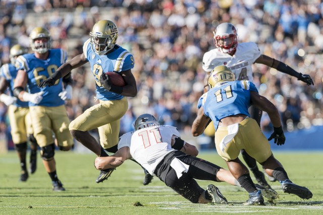 Sophomore running back Soso Jamabo had three touchdowns for the Bruins in the first half to put them up 28-14. Although the Rebels cut the lead to one touchdown UCLA hung on for the 42-21 win