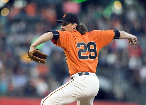 San Francisco Giants starting pitcher Jeff Samardzija delivers against the Atlanta Braves during the first inning of a baseball game Friday Aug. 26 2016 in San Francisco