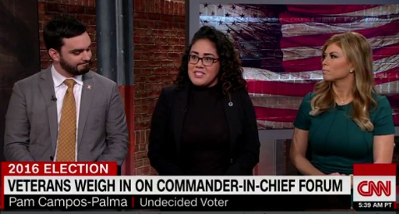 Pam Campos Palma during a panel interview on CNN