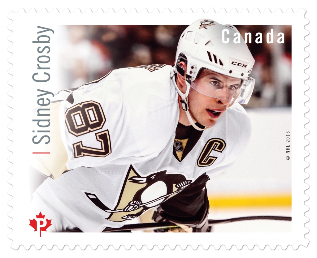 Sidney Crosby is one of six great Canadian NHL goal-scorers highlighted in a stamp series from Canada Post