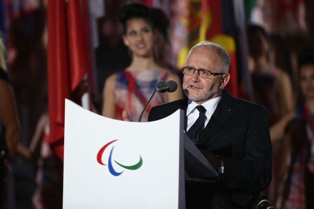 Sir Philip Craven President of the International Paralympic Committee addresses during the Opening Ceremony of the Rio 2016 Paralympic Games at Maracana Stadium