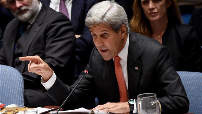 US Secretary of State John Kerry speaks during a Security Council Meeting on the situation in Syria at the United Nations in New York