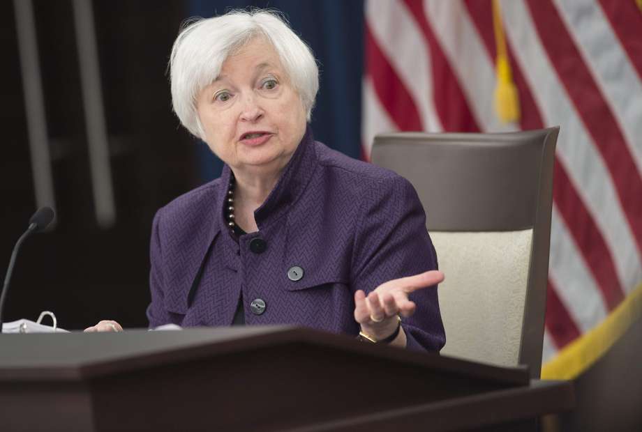 Federal Reserve Chairwoman Janet Yellen outlines the Fed’s strategy on the economy during a news conference following Wednesday’s announce ment