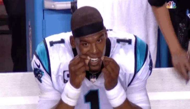 Cam Newton Flosses Teeth On Sideline During Loss To Broncos