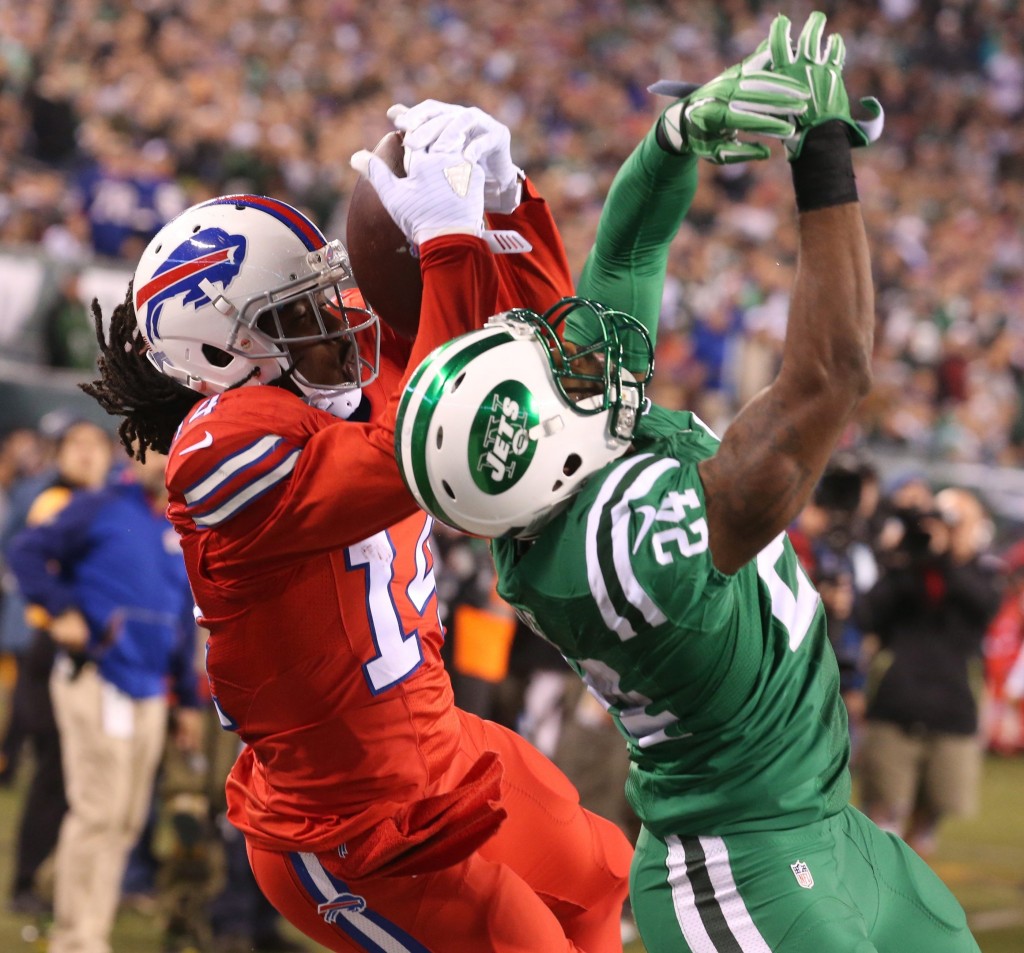 Sammy Watkins goes up for a pass against Derrelle Revis in a November 2015 game.			
		James P. McCoy Buffalo News