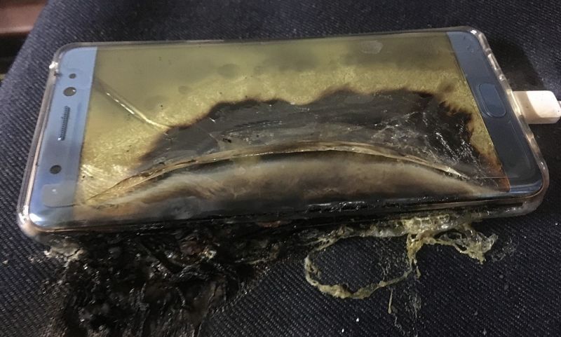 Samsung Galaxy Note 7 after sustaining fire damage from its battery