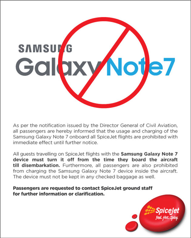 Air safety in risk with Samsung Galaxy Note 7