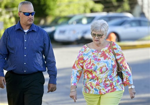 Dottie Sandusky right wife of Jerry Sandusky arrives at the Centre County Courthouse Monday Aug. 22 2016 in Bellefonte Pa. The second day of Jerry Sanduskys appeal hearing is getting underway on Monday. The former Penn State assistant football