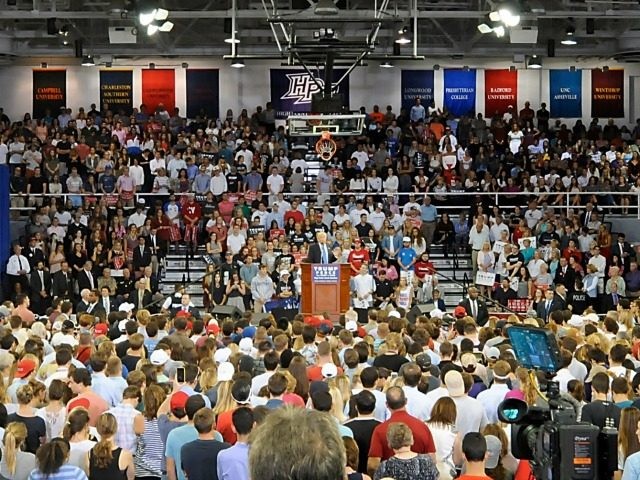 Republican presidential nominee Donald Trump speaks during a campaign event at High Point University