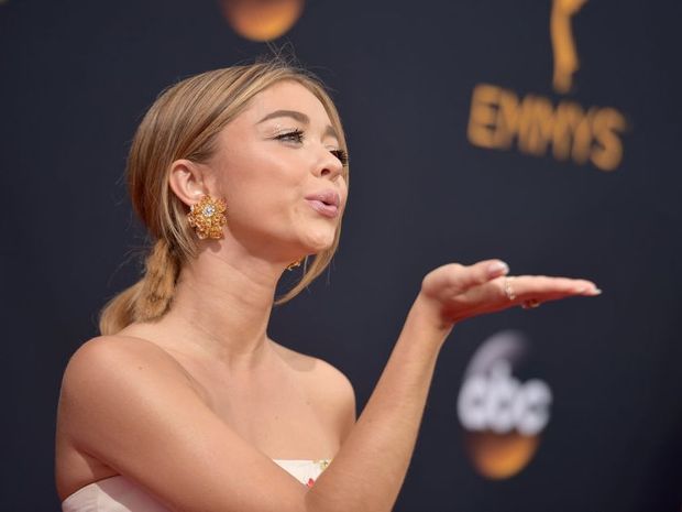 Sarah Hyland arrives at the 68th Primetime Emmy Awards in Los Angeles