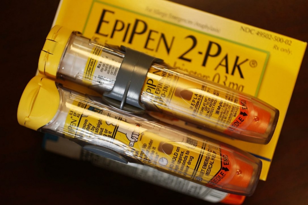 An Epi Pen dispenses epinephrine through an injection mechanism for people with severe allergies