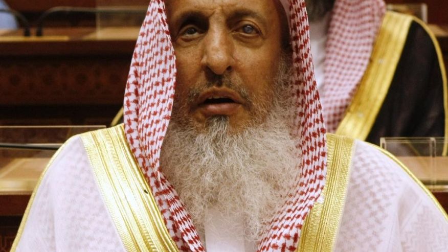 Sheikh Abdul Aziz al-Sheikh the Saudi grand mufti listens to a speech of King Abdullah of Saudi Arabia at the Consultative Council in Riyadh Saudi Arabia. Saudi Arabia's top cleric has said that Ir