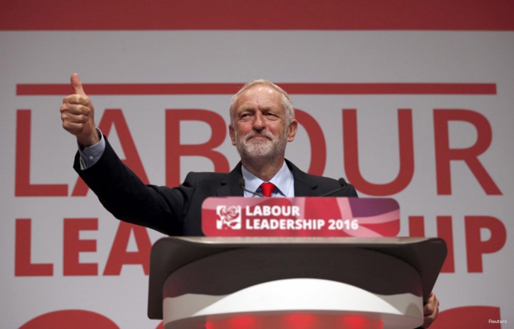 The leader of Britain's opposition Labour Party Jeremy Corbyn speaks after the announcement of his victory in the party's leadership election in Liverpool Britain