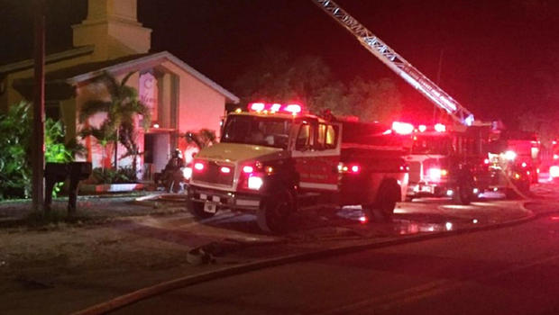 Scene outside mosque attended by Pulse nightclub gunman Omar Mateen as mosque was being destroyed b fire