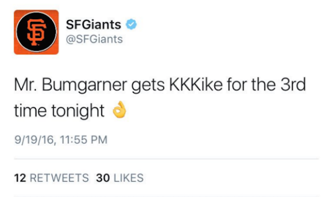 Screenshot of deleted Giants tweet via Yahoo Sports