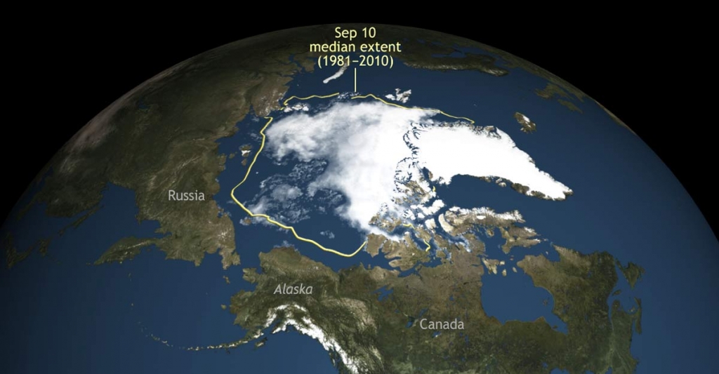 This image provided by the National Snow & Ice Data Center shows Arctic Sea ice. Arctic sea ice this summer shrank to its second lowest level since scientists started to monitor it by satellite