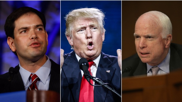 Republican Senators John McCain right and Marco Rubio left have offered support for Donald Trump as the party's White House nominee but have not completely embraced the candidate