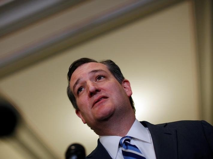 Sen. Ted Cruz talks to the media outside of his Senate office on Capitol Hill in Washington