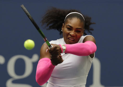 Serena Williams returns a shot to Yaroslava Shvedova of Kazakhstan during the fourth round of the U.S. Open tennis tournament Monday Sept. 5 2016 in New York