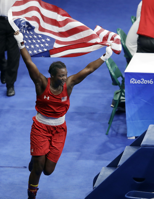 United States Claressa Maria Shields celebrates after winning her gold medal for the women's middleweight 75-kg boxing at the 2016 Summer Olympics in Rio