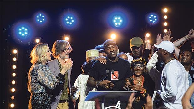 Skepta accepting the 2016 Mercury Prize at Eventim Apollo in Hammersmith London