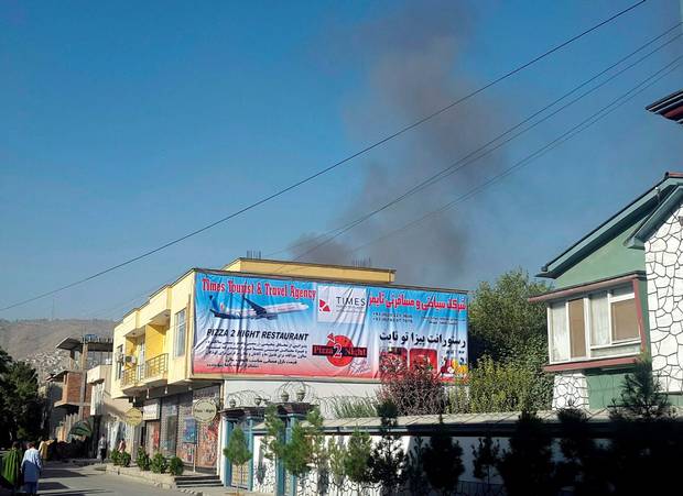 Smoke rises from the site of a blast in the vicinity of the Chinese Embassy in Bishkek Kyrgyzstan