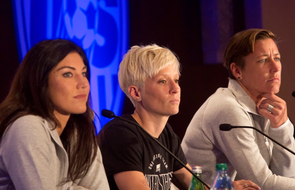 Soccer star Megan Rapinoe kneels during national anthem