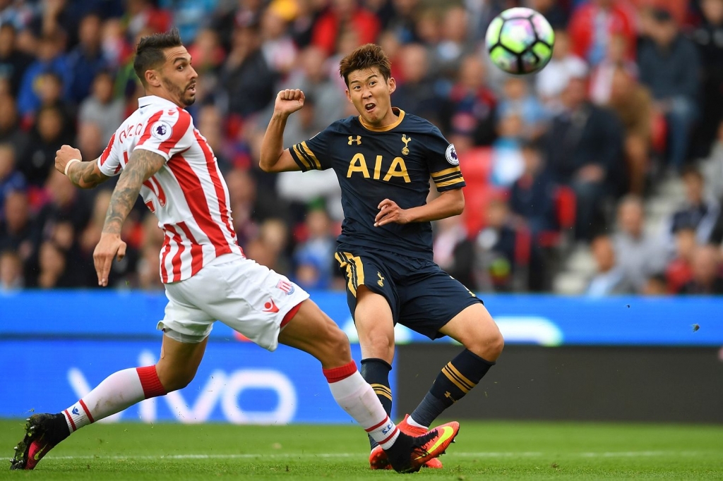 Son curls the ball past Geoff Cameron and Shay Given to claim his second goal of the game Laurence Griffiths  Getty Images