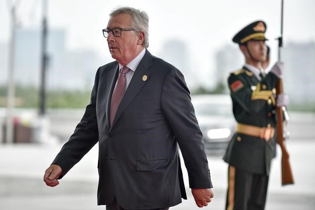 President Jean Claude Juncker of the European Commission arrives at the Hangzhou Exhibition Center to participate in G20 Summit Sunday Sept. 4 2016 in Hangzhou China