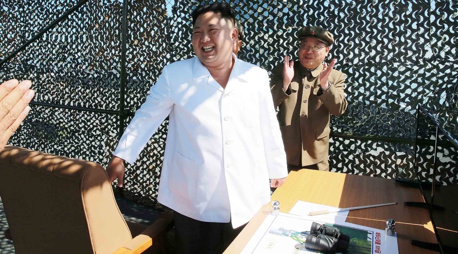 North Korean leader Kim Jung Un supervises a demonstration of a new rocket engine for the geo-stationary satellite at the Sohae Space Center n this undated