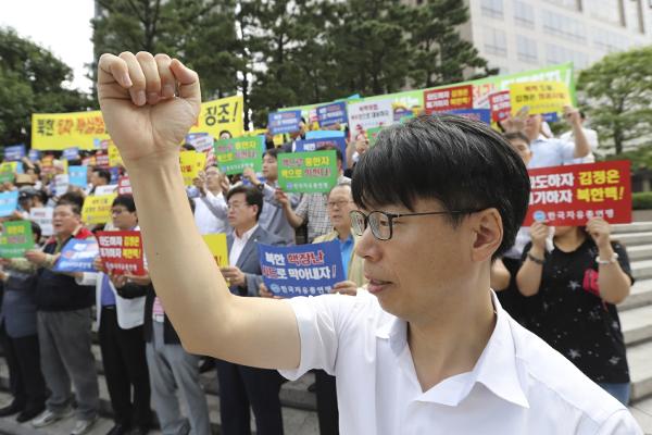 South Korean shouts slogans during a rally denouncing North Korea's latest nuclear test in Seoul South Korea Monday Sept. 12 2016