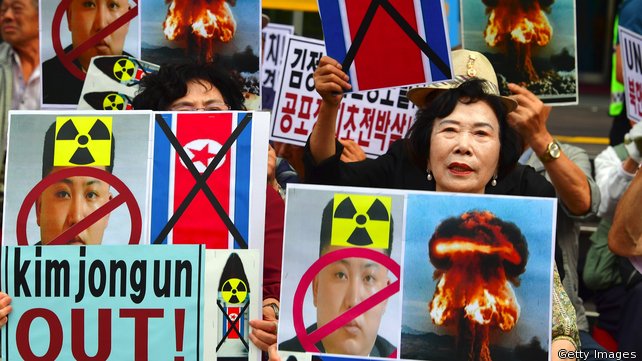 South Korean activists protest against North Korean leader Kim Jong Un in Seoul