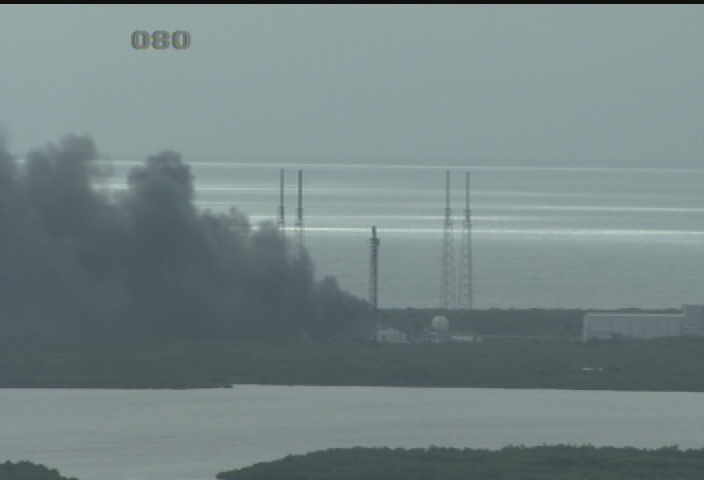 A SpaceX Falcon 9 apparently explodes at the base of the rocket. A static hot fire test was planned ahead of scheduled launch on Sep.t 3 2016. Credit CCAFS