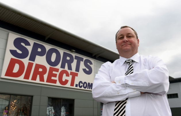 Sports Direct founder Mike Ashley outside the Sports Direct headquarters in Shirebrook Derbyshire as Sports Direct has said that it will offer casual retail staff guaranteed hours instead of zero-hours contracts and ensure all warehouse staff are paid