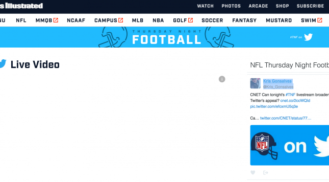 Sports Illustrated to partner with Twitter to stream Thursday night NFL games		Posted by	Alex Putterman on Sep 15 2016 14:00