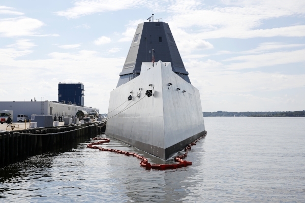 The destroyer USS Zumwalt docked at the U.S. naval station in Newport R.I. on Sept. 9