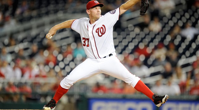 WASHINGTON DC- SEPTEMBER 07 Stephen Strasburg #37 of the Washington Nationals pitches in the first inning against the Atlanta Braves at Nationals Park