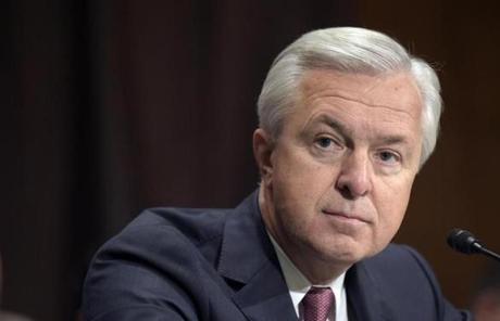 Wells Fargo CEO John Stumpf testifies on Capitol Hill in Washington before the Senate Banking Committee. The San Francisco Fed said Thursday Sept. 22 2016 that Stumpf is resigning his position on the Federal Res