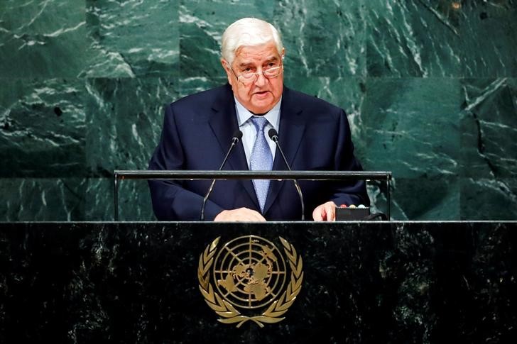 Syria's Foreign Minister al Moualem addresses the United Nations General Assembly in New York